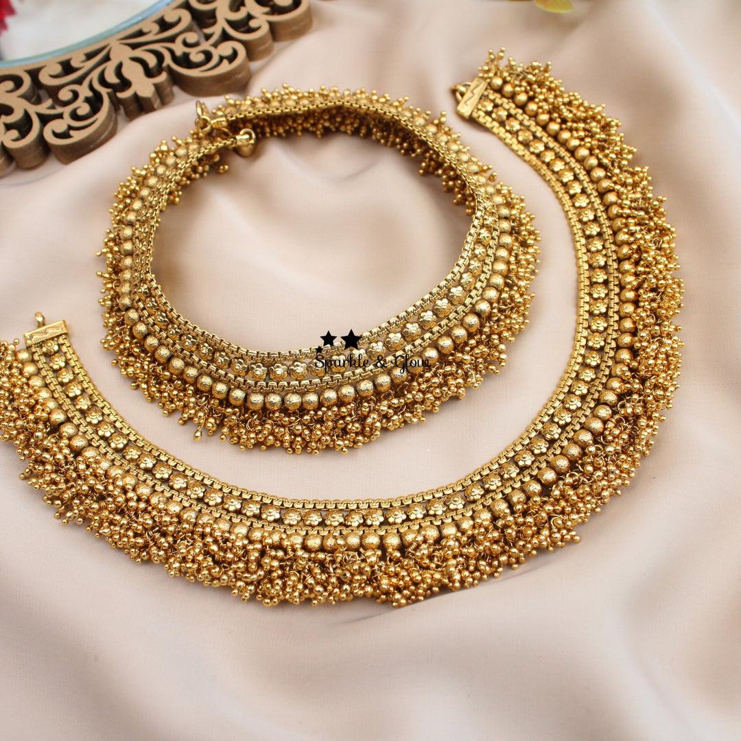Traditional South Indian Style Antique Gold alike Heavy Bridal Anklets - Sparkle and Glow -