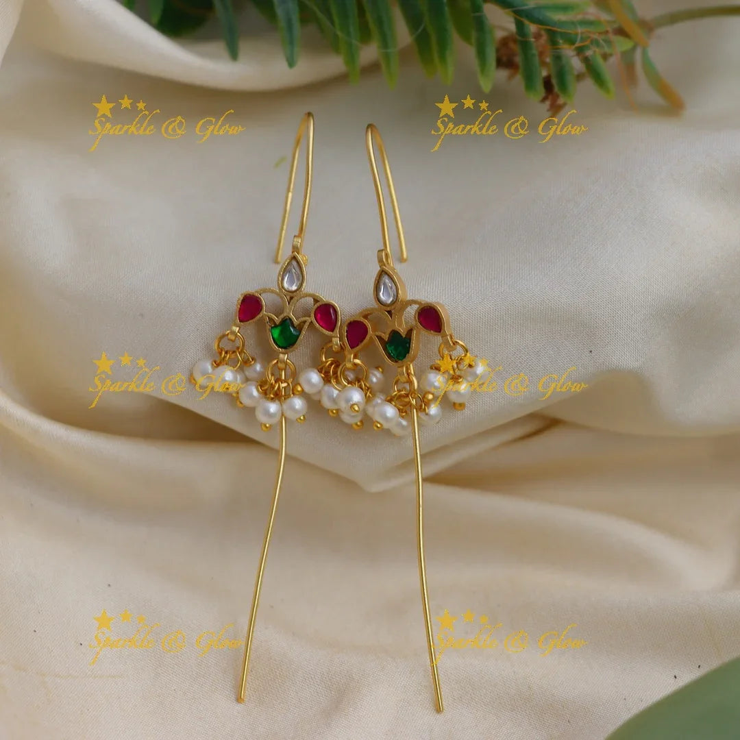 Premium Quality Jadau Kundan Leaf design Needle Ear cuff Earrings - Sparkle and Glow