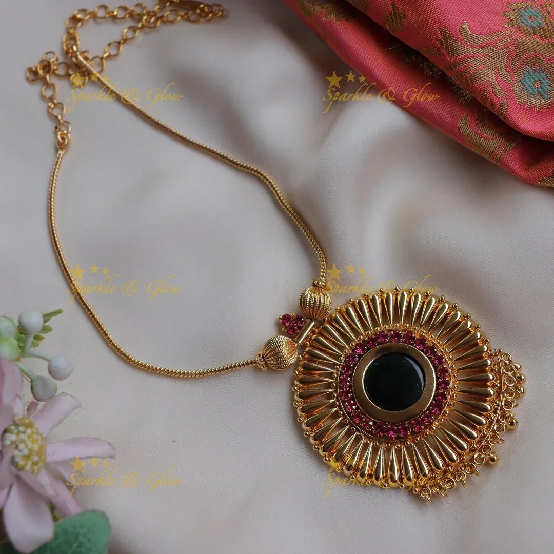 Elegant Kerala style Gold-alike Sunburst Pendant Necklace - Sparkle and Glow