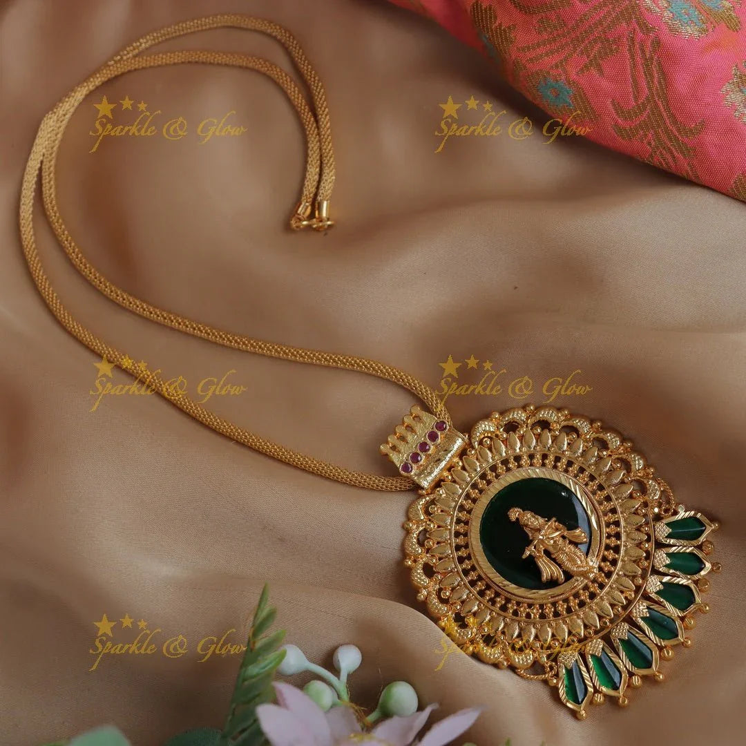 Kerala Style Krishna Flute Pendant Necklace - Main Image