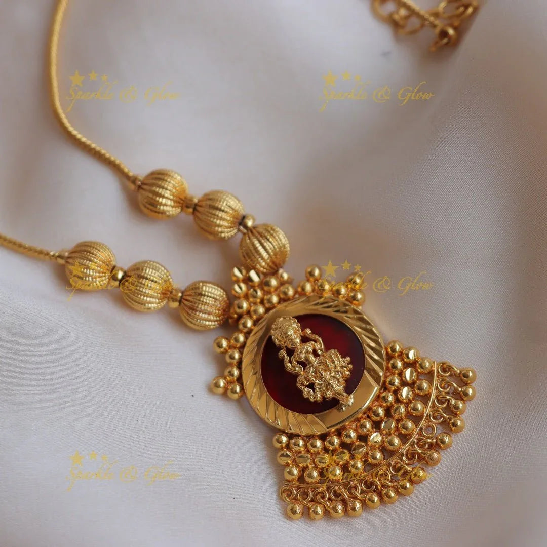 Stunning Kerala style Gold-alike Lakshmi pendant Temple short Necklace - Sparkle and Glow