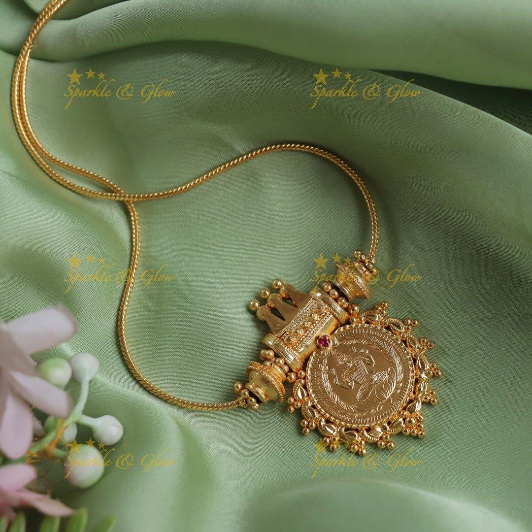 Kerala style Antique Gold Coin Pendant Necklace - Sparkle and Glow