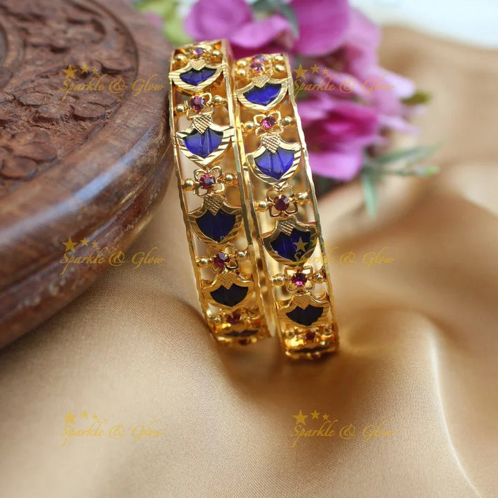 Pretty kerala design flower and palakka champa bangles - Sparkle and Glow
