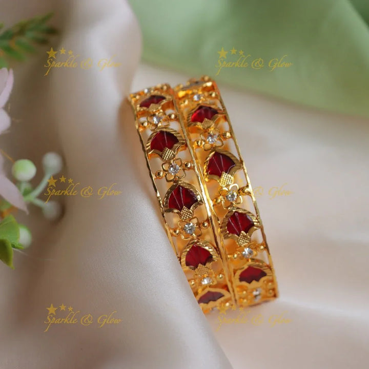Pretty kerala design flower and palakka champa bangles - Sparkle and Glow