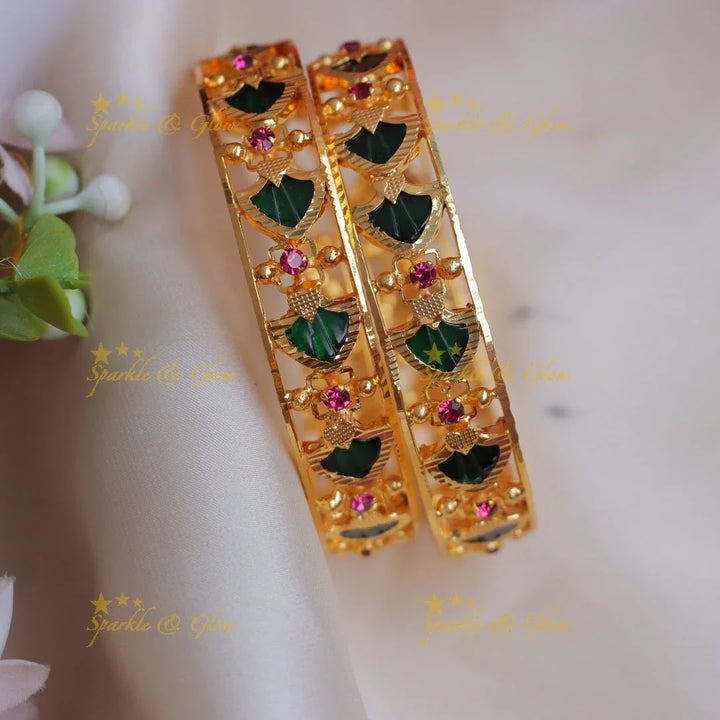 Pretty kerala design flower and palakka champa bangles - Sparkle and Glow