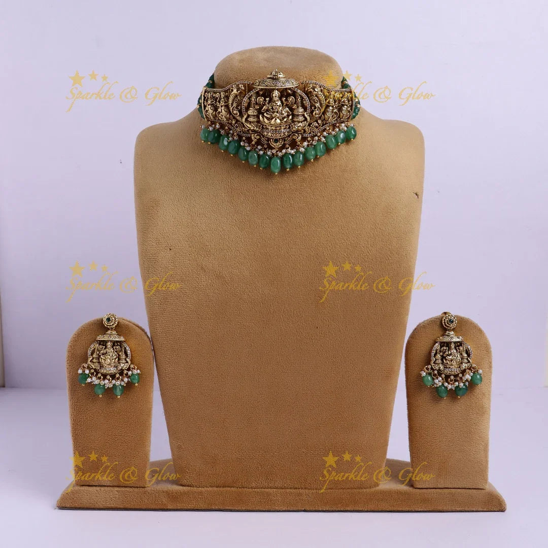 Grand Lakshmi Temple Choker Set - Sparkle and Glow