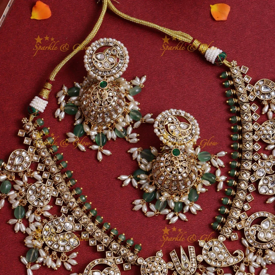 Nita Ambani inspired Stunning Peacock Floral Mango carved rice pearl guttapusalu short necklace - Sparkle and Glow