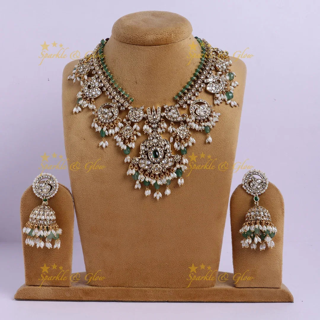 Nita Ambani inspired Stunning Peacock Floral Mango carved rice pearl guttapusalu short necklace - Sparkle and Glow