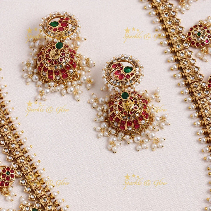 Nita Ambani inspired Stunning Peacock Floral Mango carved rice pearl guttapusalu long necklace - Sparkle and Glow