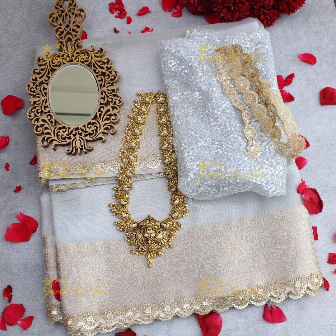 Shraddha Kapoor Inspired Banarasi Tissue saree with lace attach design - Sparkle and Glow