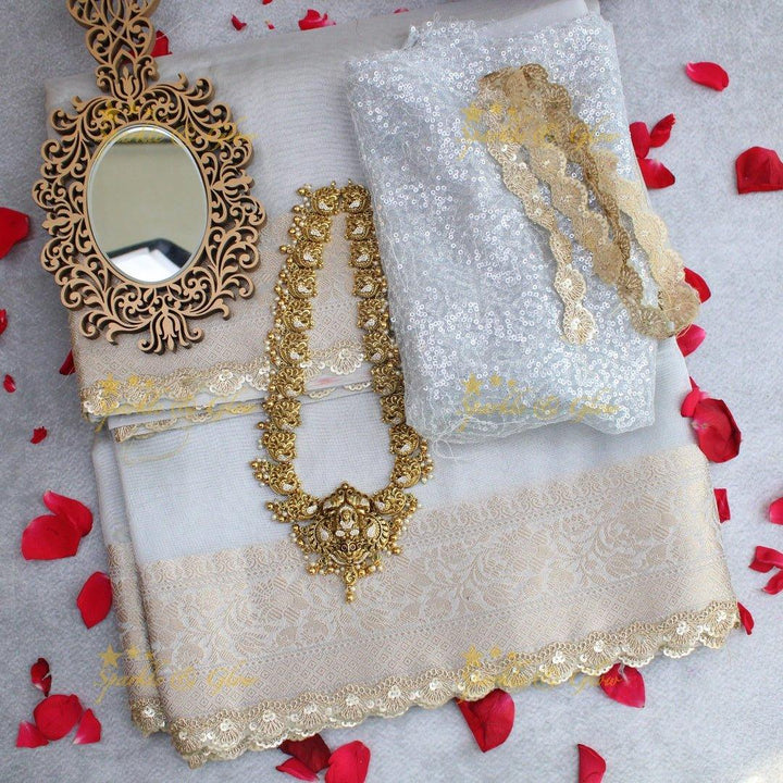 Shraddha Kapoor Inspired Banarasi Tissue saree with lace attach design - Sparkle and Glow