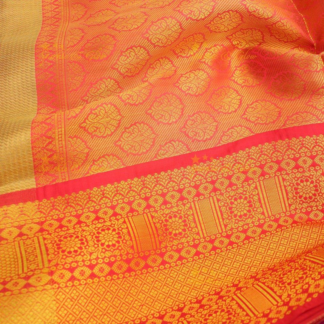 Mustard Yellow Kanjivaram Silk Saree with Red Zari Border & Temple Motifs - Sparkle and Glow
