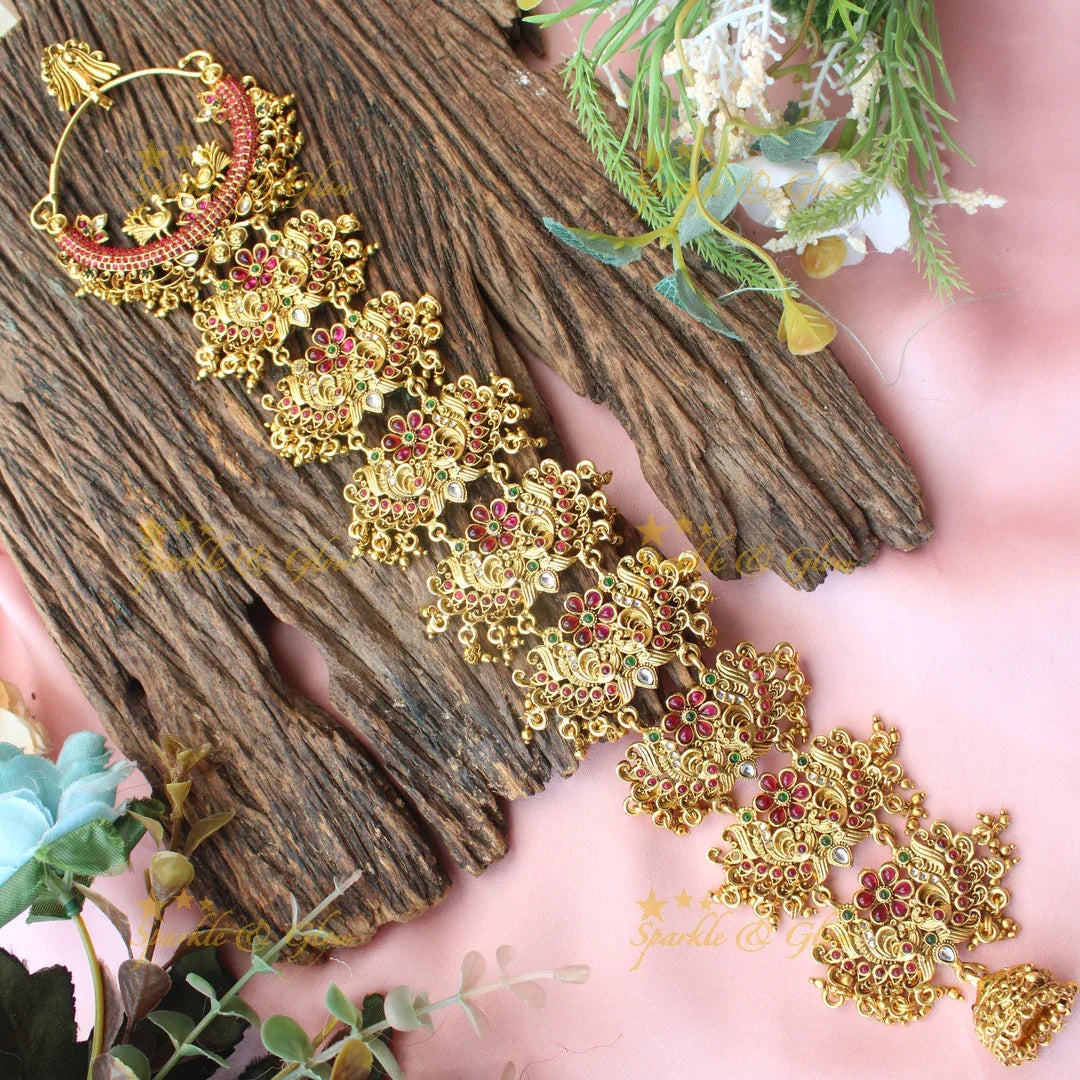 Grand Floral Antique Gold alike Jadabilla with Ruby Pink Stones - Sparkle and Glow