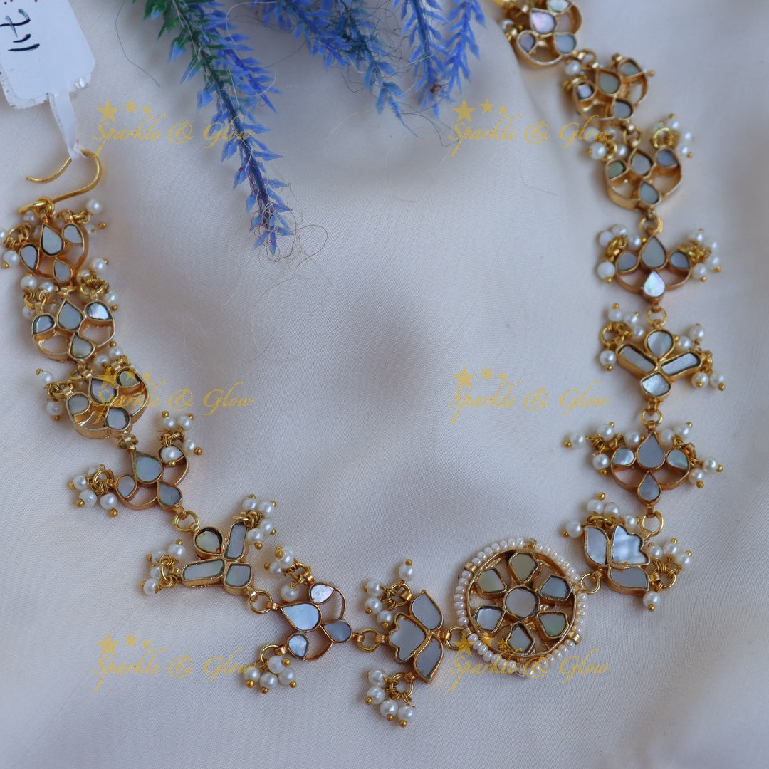 Stunning Jadau White Mirror Sheeshphool with Floral Motifs & Pearl Drops