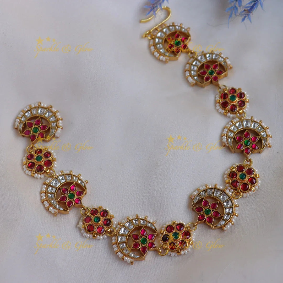 Elegant Jadau Crescent & Floral Meenakari Sheeshphool with Kundan Work - Sparkle and Glow