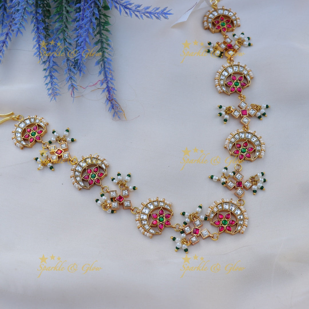 Traditional Kundan Sheeshphool with Pearl and Meenakari Detailing