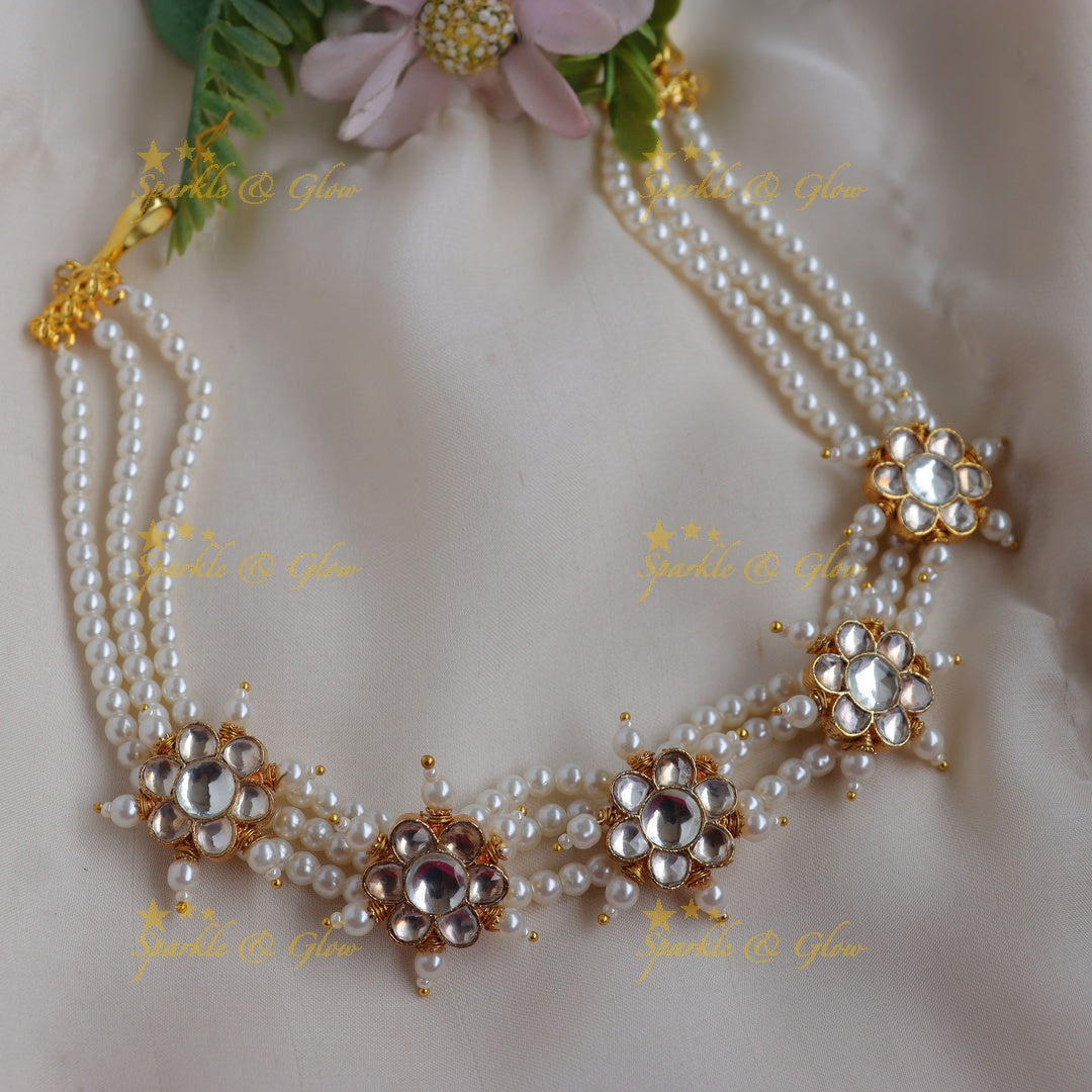 Elegant Bridal Jadau Floral Kundan Sheeshphool with Pearl Strings