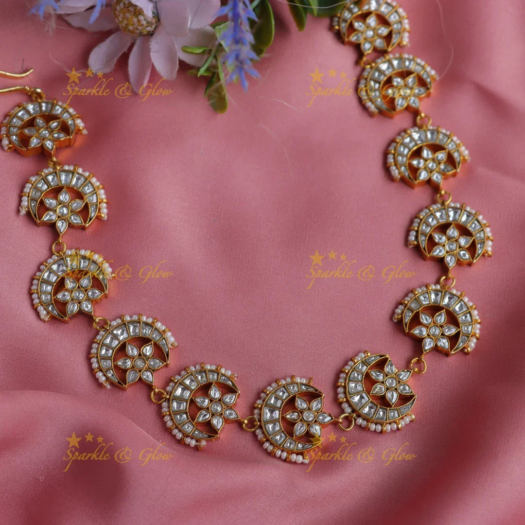 Stunning Jadau Crescent Kundan Sheeshphool with Floral Center & Pearl Border - Sparkle and Glow