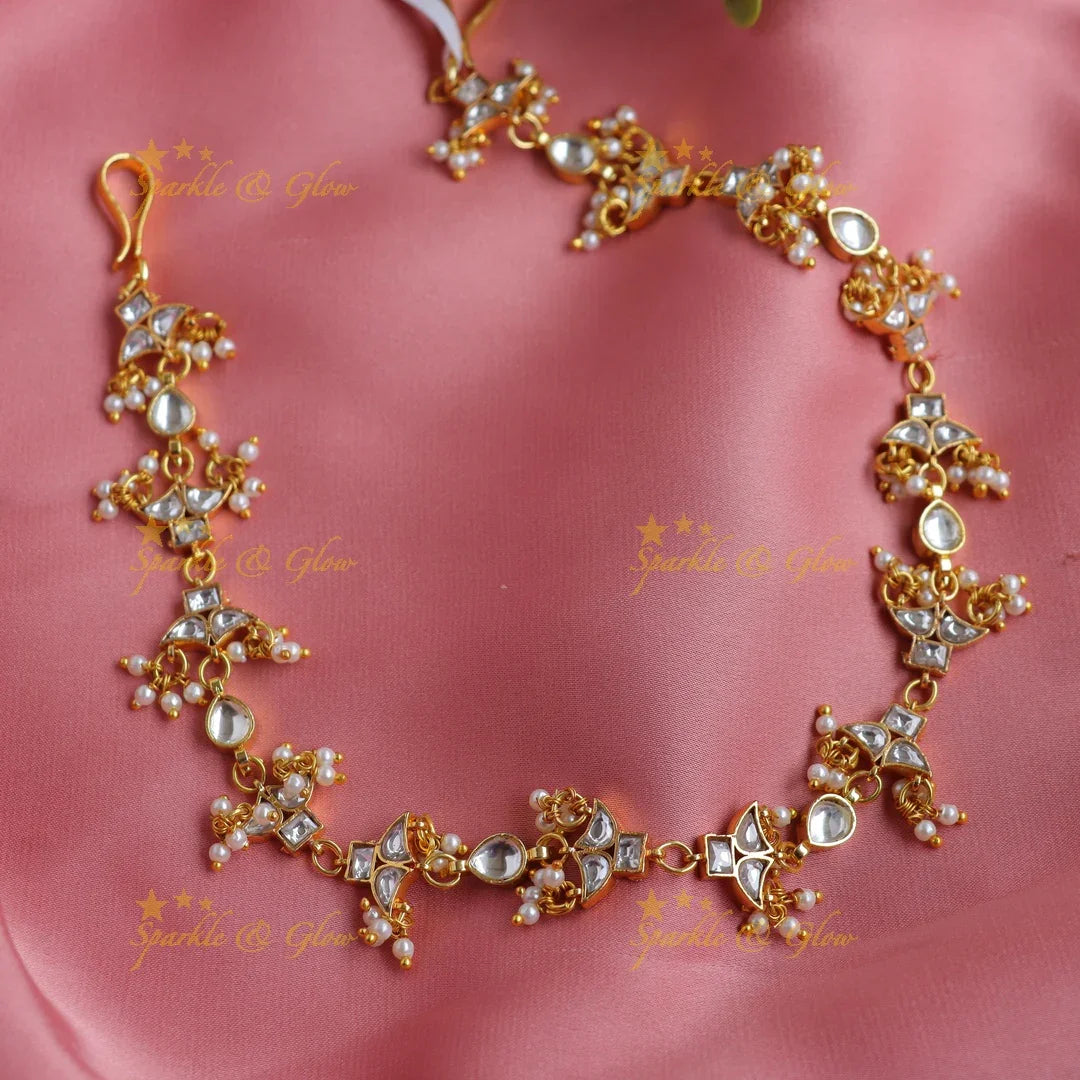 Elegant Jadau Crescent & Teardrop Kundan Sheeshphool with Pearl Drops - Sparkle and Glow