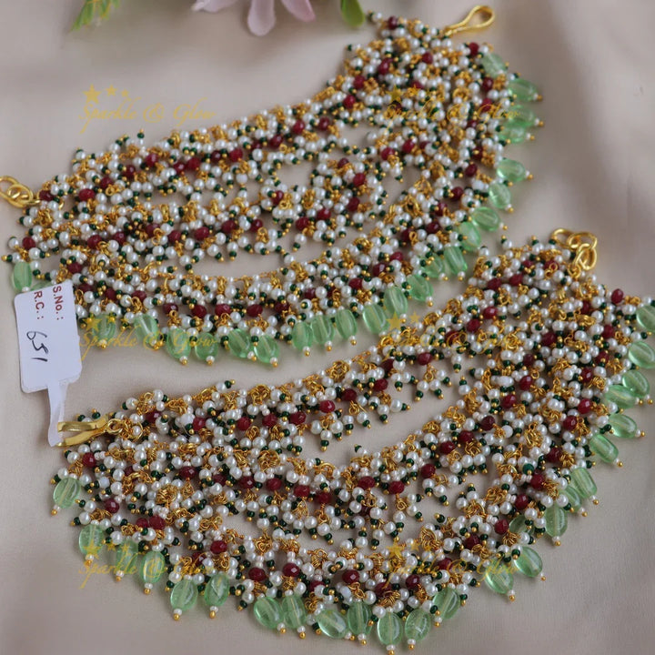 Stunning Three layered Earchain with Cluster beads and Mintgreen beads - Sparkle and Glow