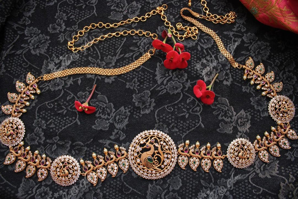Premium quality matte kemp stones peacock mango style hip chain - Sparkle and Glow