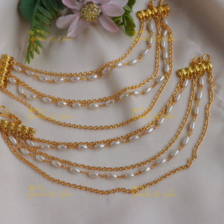 Elegant Minimalist Pearl & Gold Layered Ear Chain - Sparkle and Glow