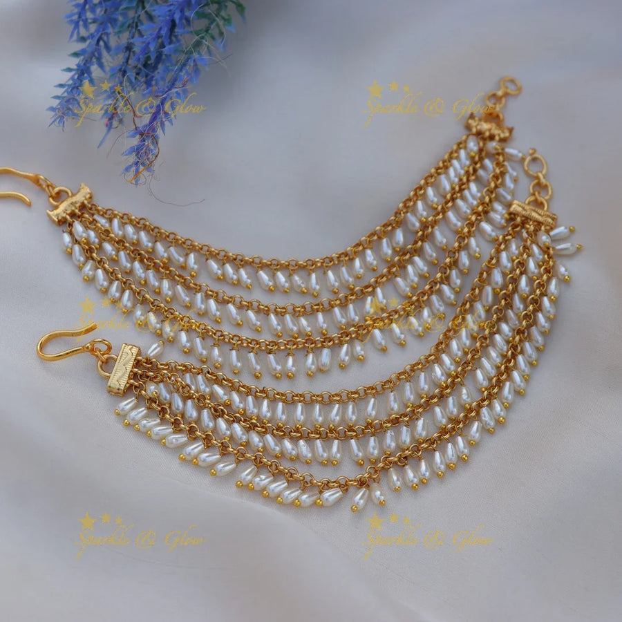 Stunning Multi-Layer Pearl Drop Gold alike Earchain - Sparkle and Glow