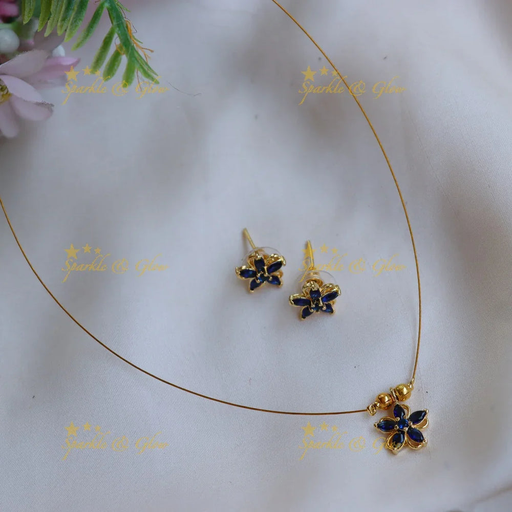 Elegant Invisible Necklace Set with Floral Pendant & Stud Earrings - Sparkle and Glow