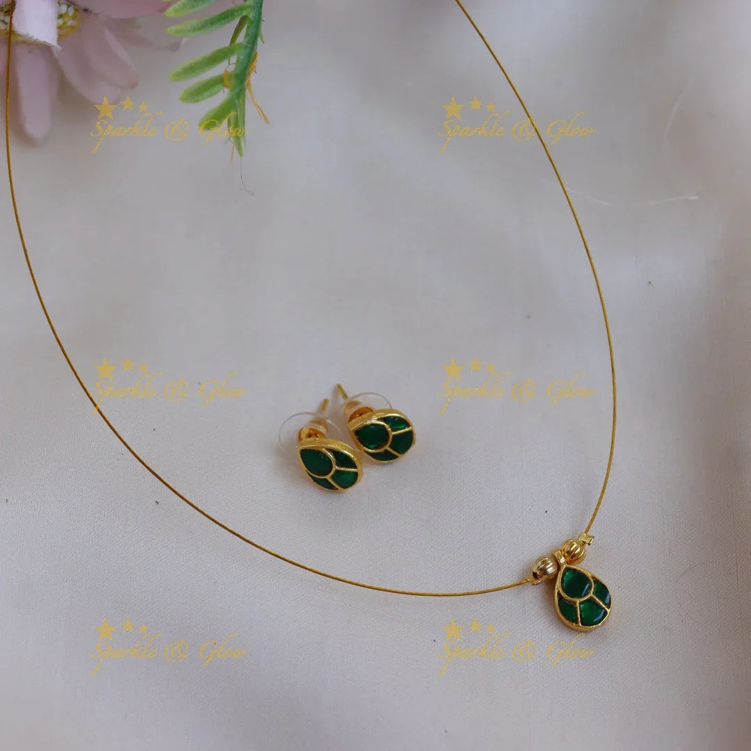 Stunning Minimal Enamel Drop pendant carved Invisible Necklace Set - Sparkle and Glow