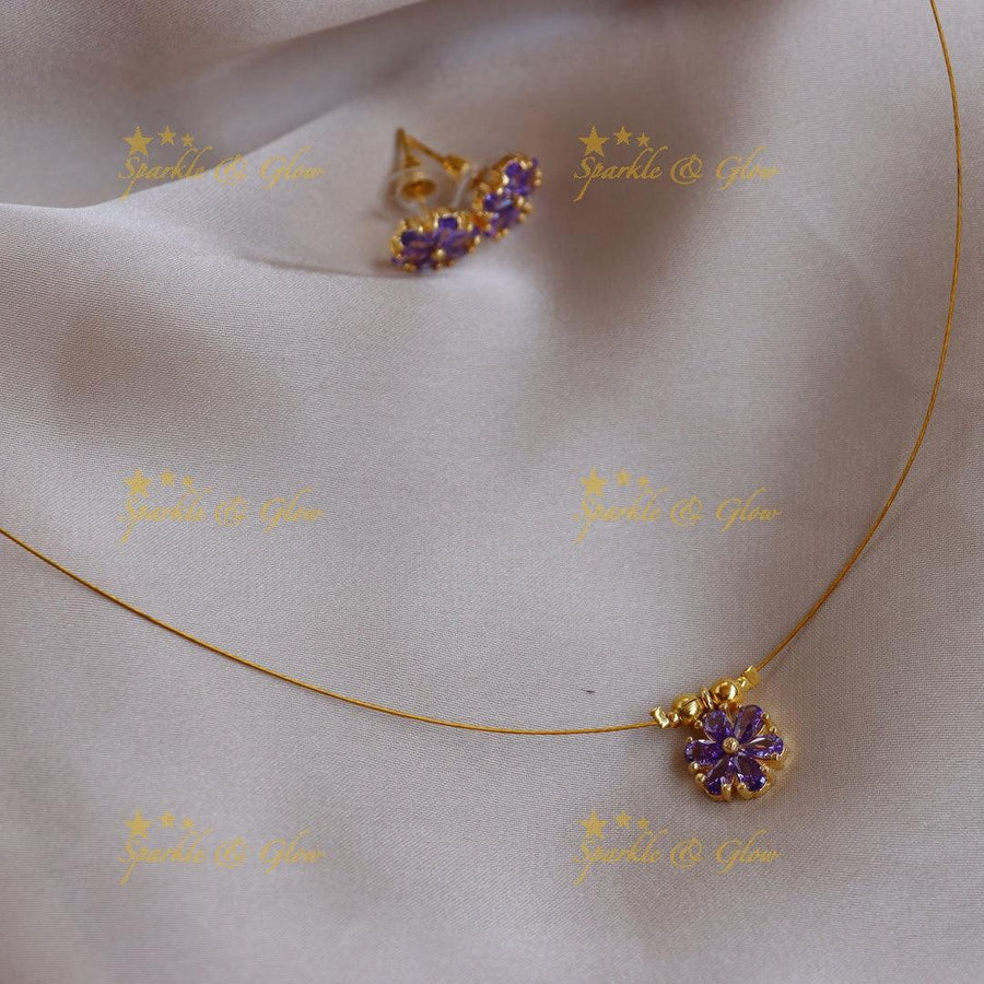 Stunning Colorful Floral Pendant Invisible Necklace with Matching Studs - Sparkle and Glow