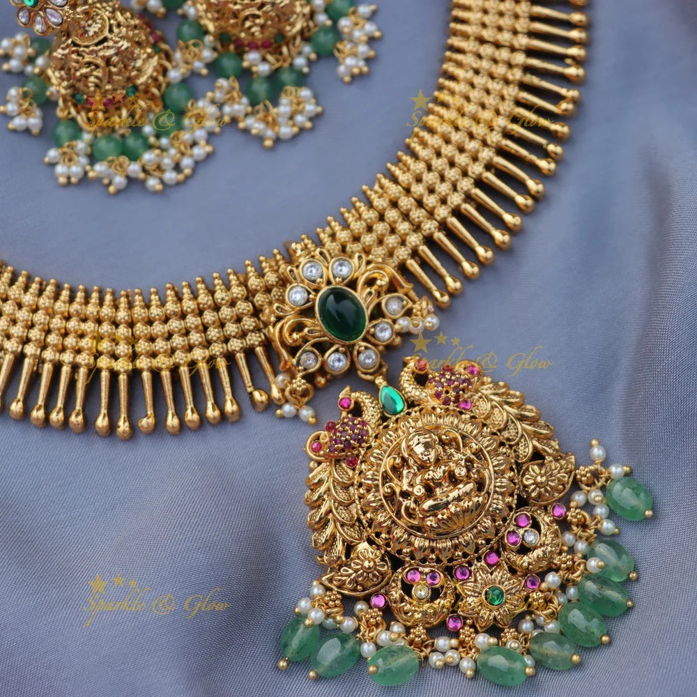 Grand Jadau Antique Goddess Lakshmi Pendant Necklace Set - Sparkle and Glow