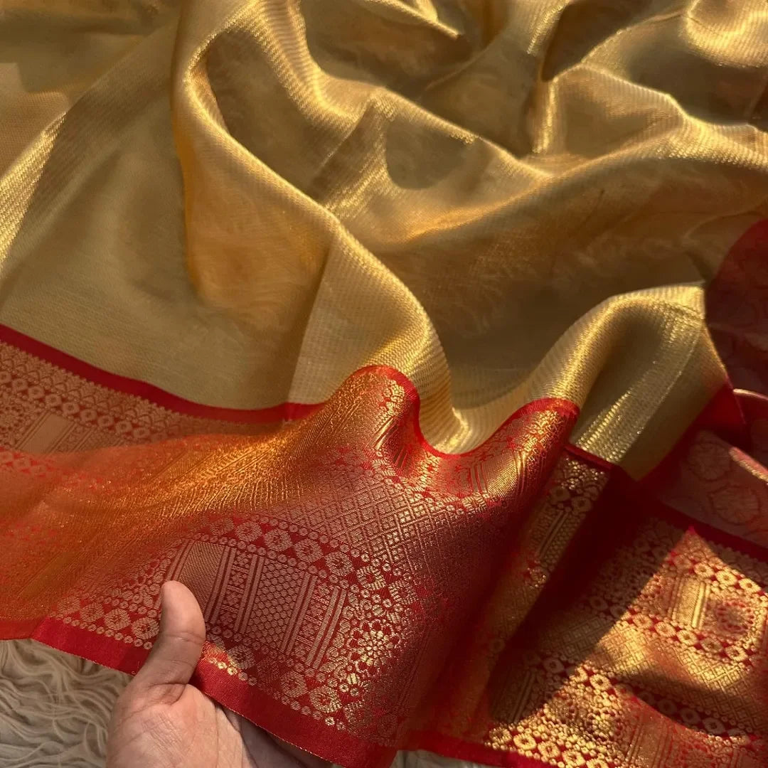 Banarasi most trending Tanchui saree beautiful border Zari weaving border - Sparkle and Glow