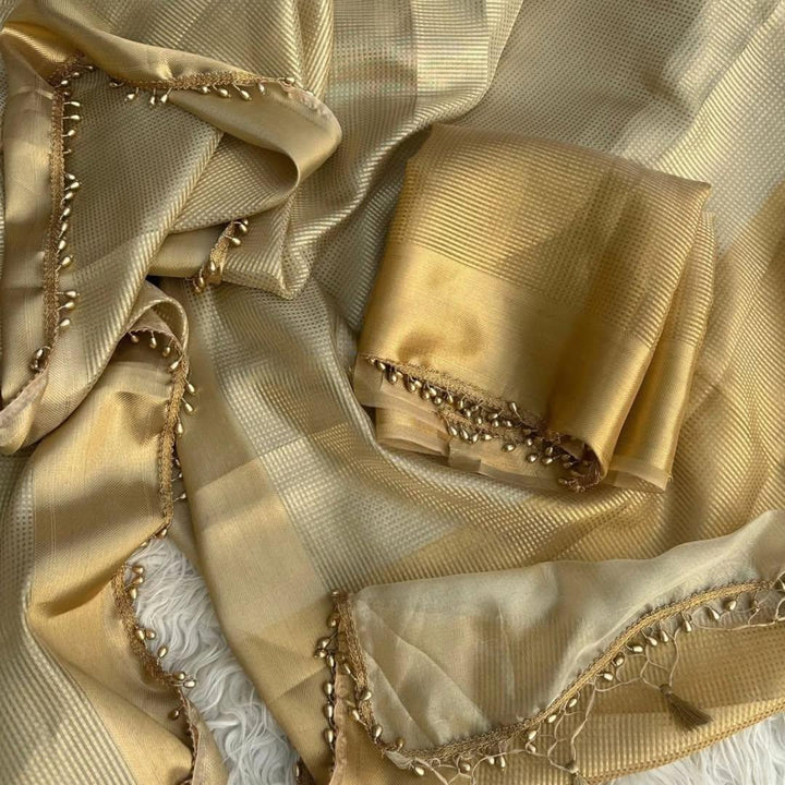 PREMIUM KANJIVARAM SOFT PATTU WITH LACE WORK SAREE - Sparkle and Glow