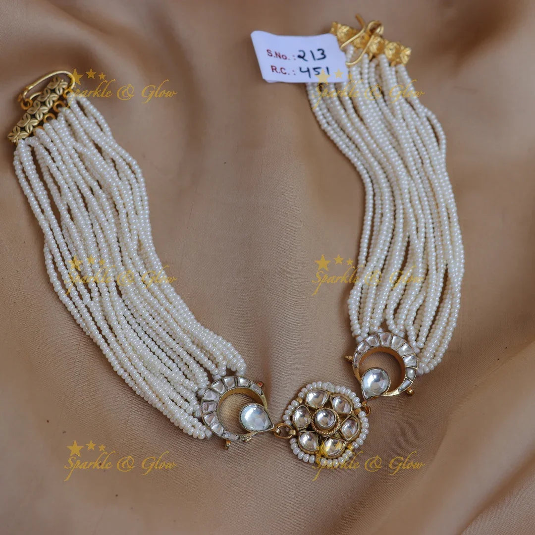Stunning Jadau Crescent Kundan Sheeshphool with Multi-Strand Pearl Chains - Sparkle and Glow