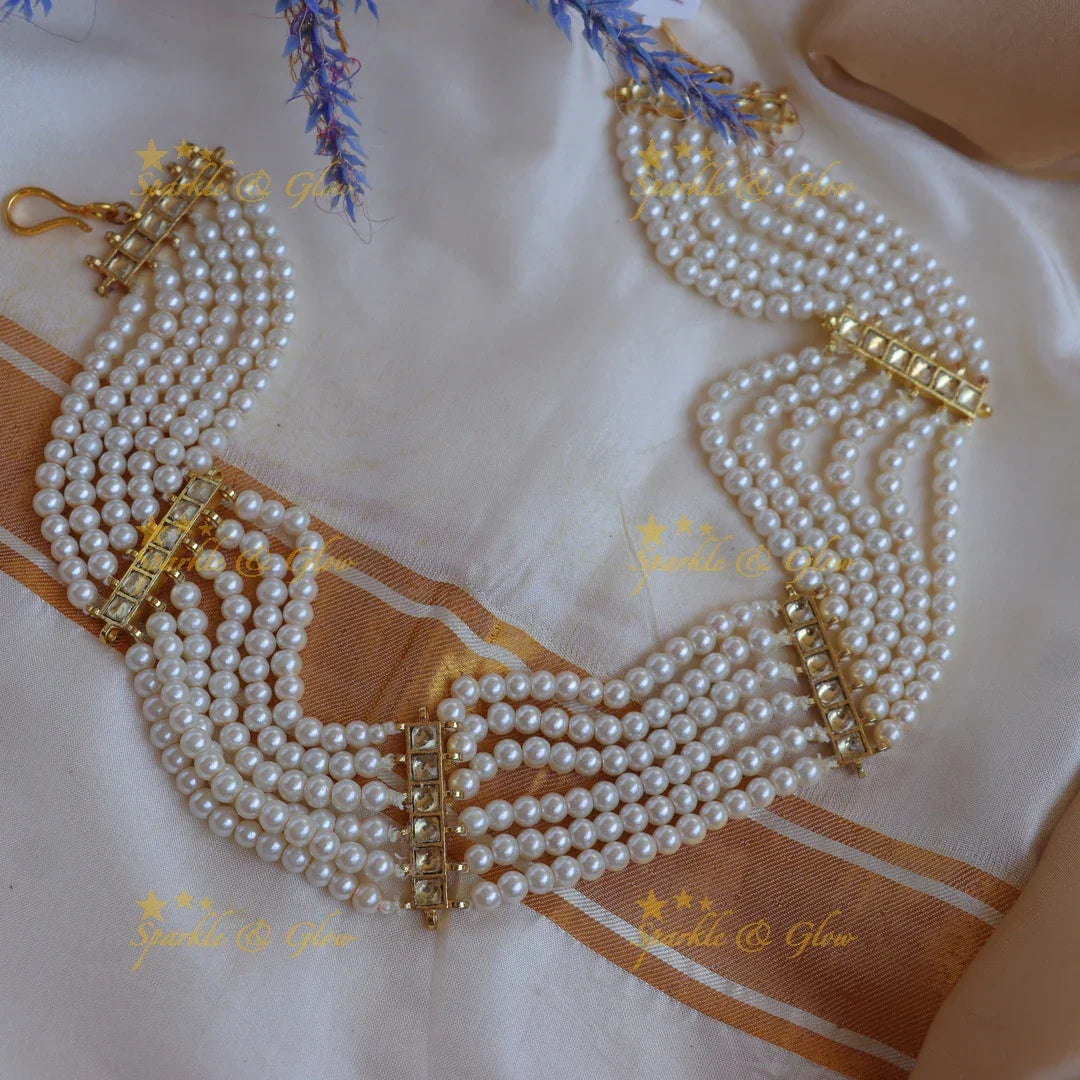 Elegant Jadau Multi-Strand Pearl Sheeshphool with Kundan Dividers - Sparkle and Glow