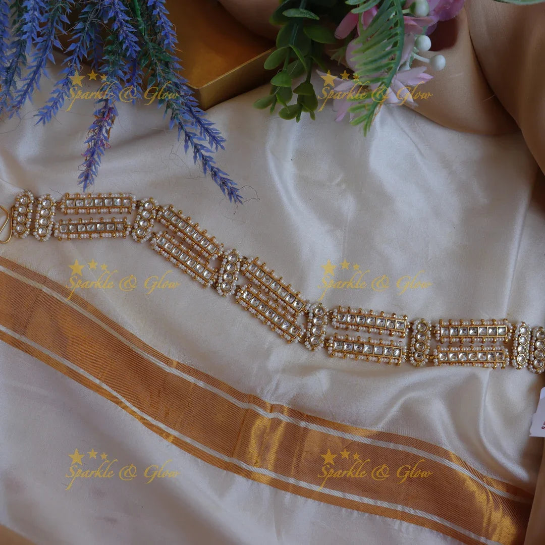 Stunning Jadau Linear Kundan & Pearl Sheeshphool with Rectangular Panels - Sparkle and Glow