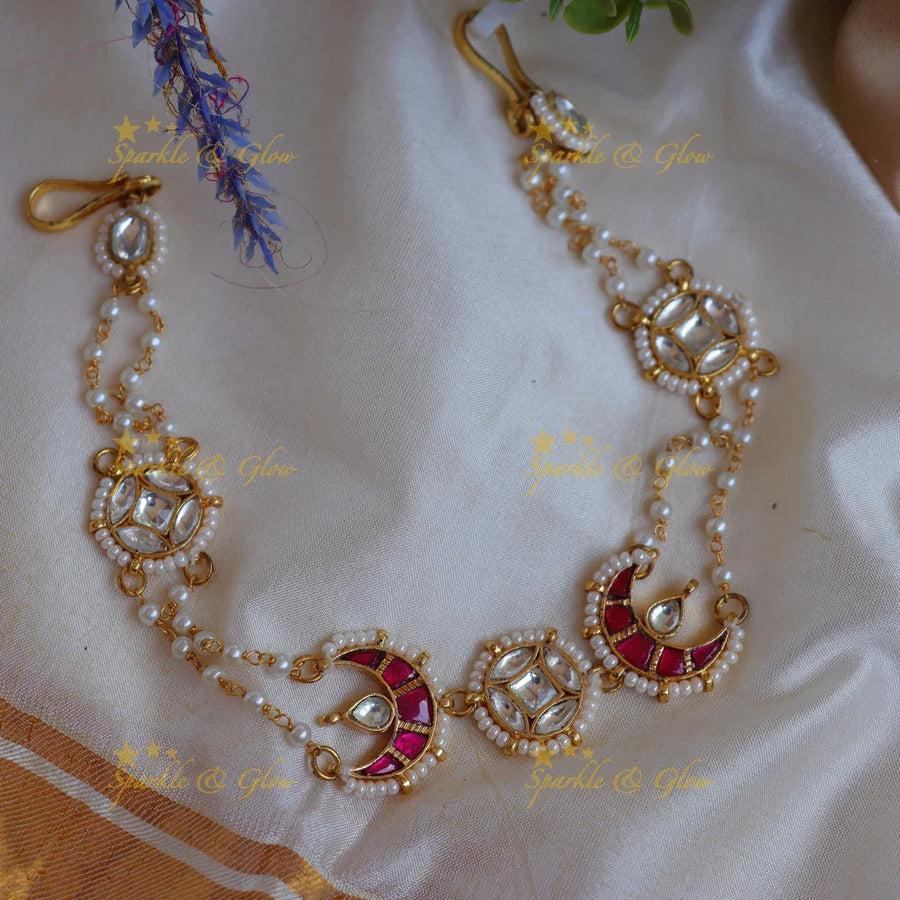 Stunning Jadau Crescent Meenakari & Kundan Sheeshphool with Pearl Work - Sparkle and Glow