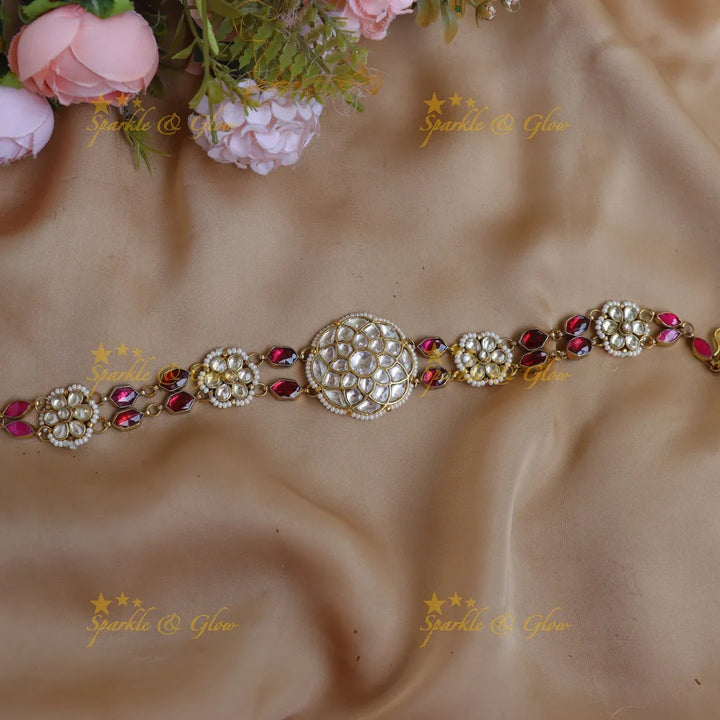 Elegant Red Stone & Jadau Kundan Sheeshphool with Floral Center - Sparkle and Glow