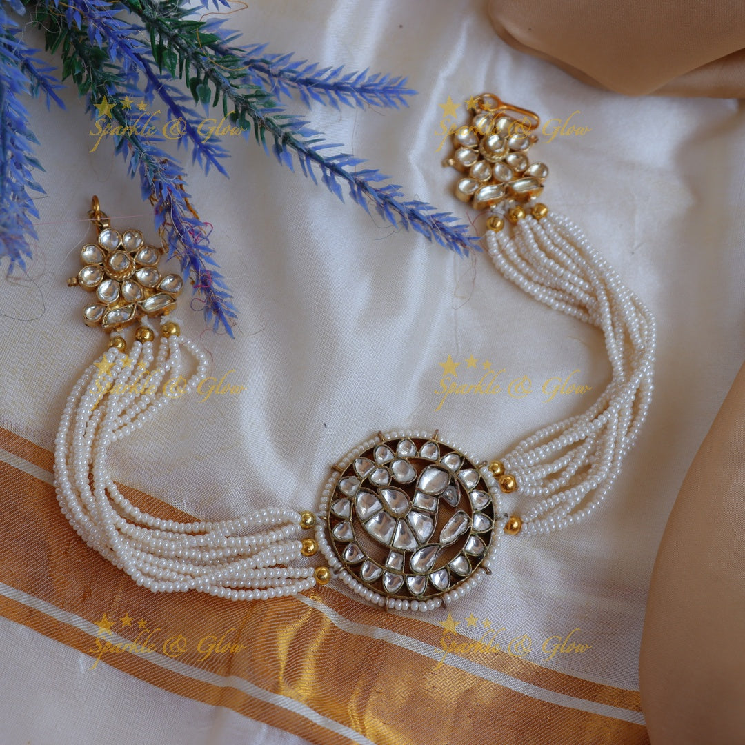 Stunning Royal Jadau Kundan Circular Sheeshphool with Cluster End & Pearl Strands