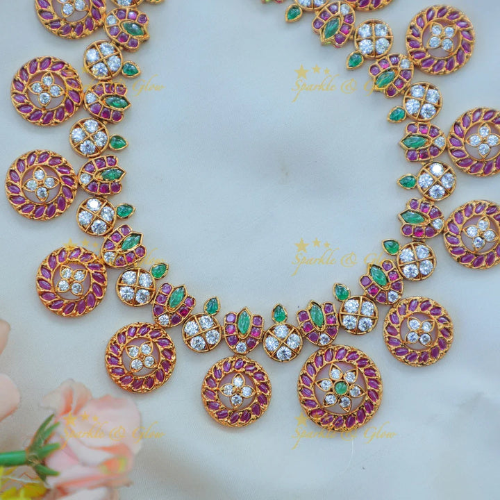 Elegant Antique Gold alike Floral Kemp Coin Necklace Set with Stud Earrings - Sparkle and Glow