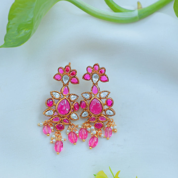 Elegant Kemp Floral Kundan Necklace Set with Green Beads - Sparkle and Glow