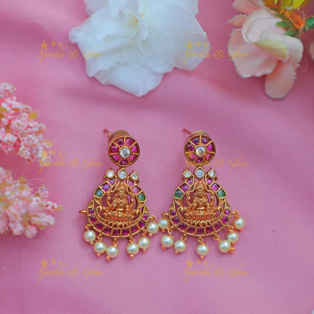 Grand Antique gold alike Lakshmi Temple Long Necklace Set with Earrings - Sparkle and Glow