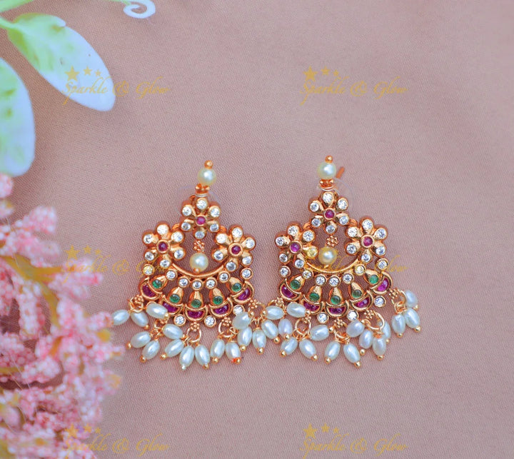 Beautiful Rice pearl Gutta pusalu haram with kemp and cz stones - Sparkle and Glow