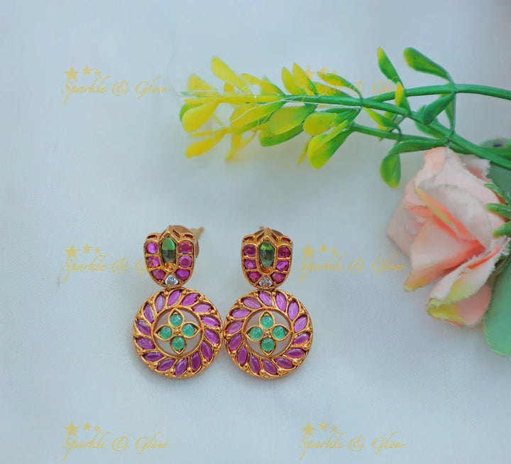 Stunning Antique Matte gold alike floral bottu Haram with Green & White Stones - Sparkle and Glow