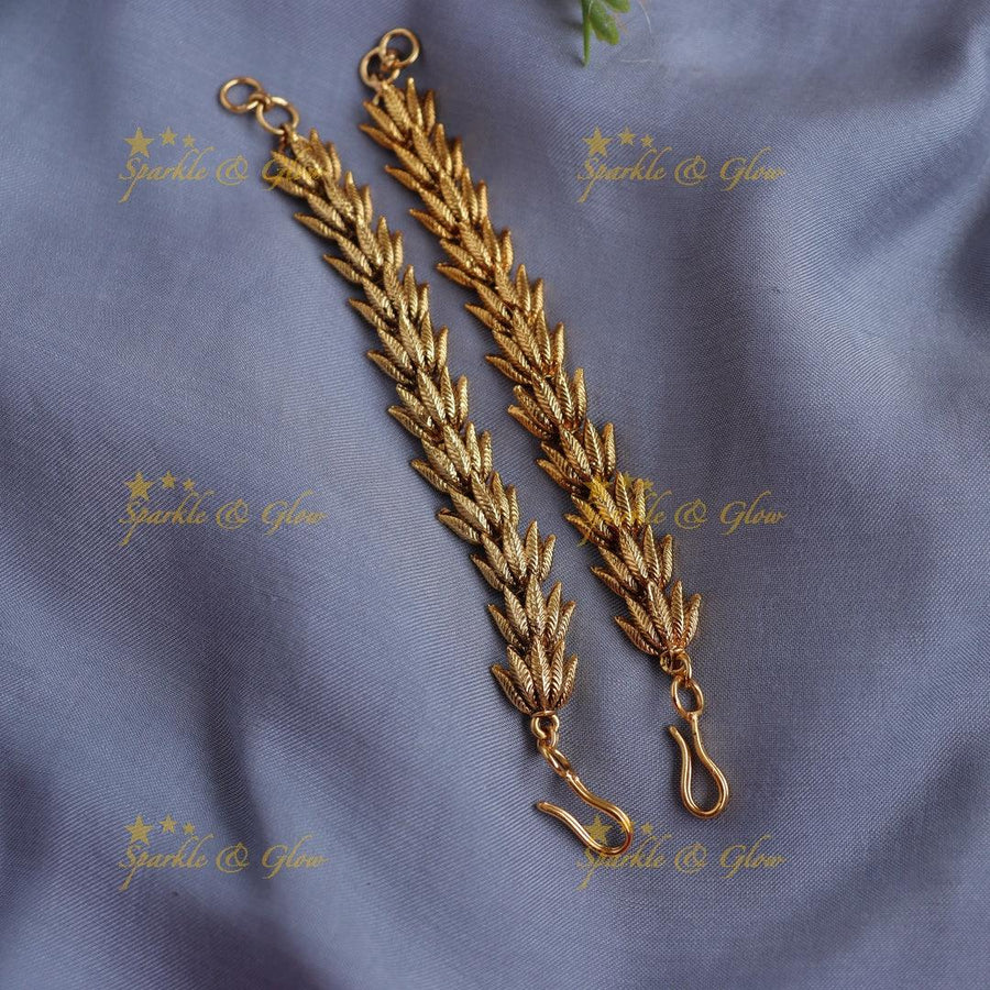 Statement Antique Gold alike Leaf Design Ear Chain - Sparkle and Glow