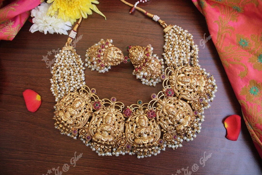 Gold alike pancha lakshmi gutta pusalu necklace - Sparkle and Glow