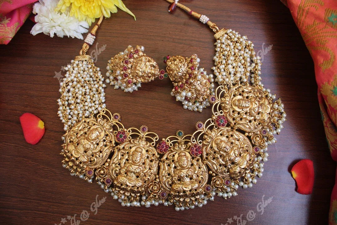 Gold alike pancha lakshmi gutta pusalu necklace - Sparkle and Glow