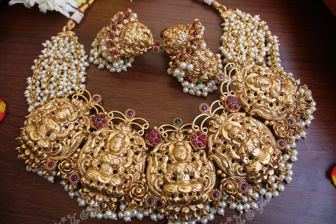 Gold alike pancha lakshmi gutta pusalu necklace - Sparkle and Glow