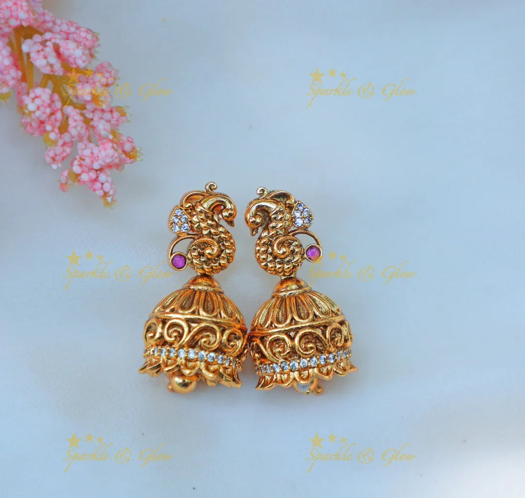 Beautiful Antique Gold alike Temple Hasli Kanti Necklace Set with Lakshmi Pendant & Peacock Motifs - Sparkle and Glow