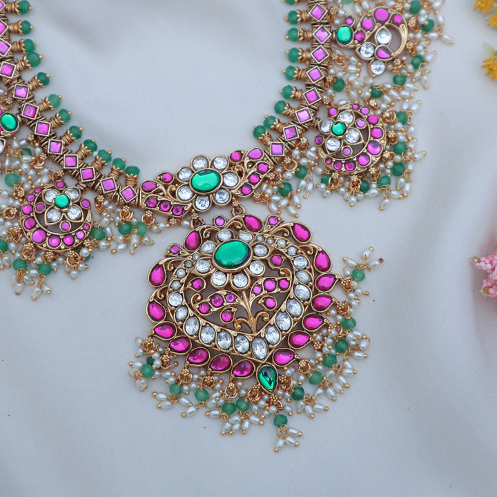 Elegant Jadau Kundan Floral guttapusalu Bridal Necklace Set with Jhumka Earrings - Sparkle and Glow